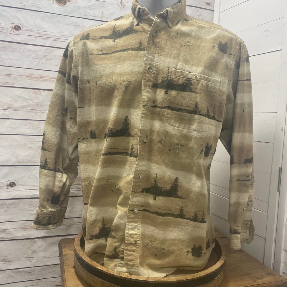 Woolrich Flannel Geese Duck Hunter Western Button Down Breast Pocket Shirt Large